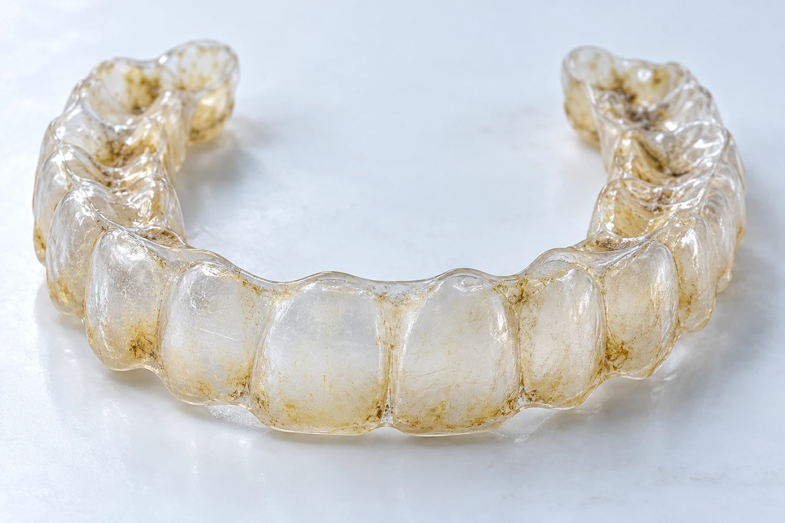 Cloudy aligner before the cleaning routine; illustrative